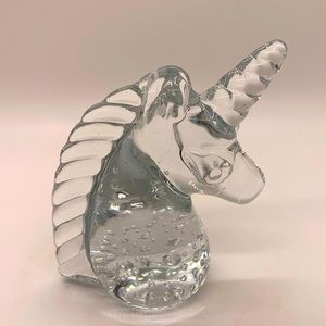 Blown Glass Unicorn Clear Glass Art Figurine Paperweight